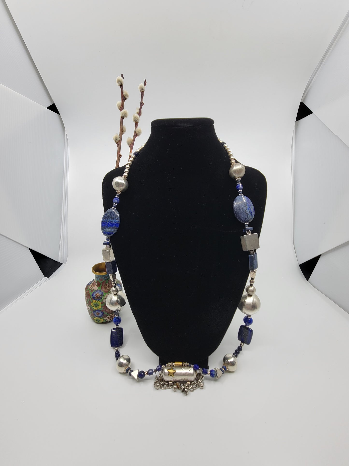 Lapis Lazuli & Sterling Silver Statement Art Piece Necklace