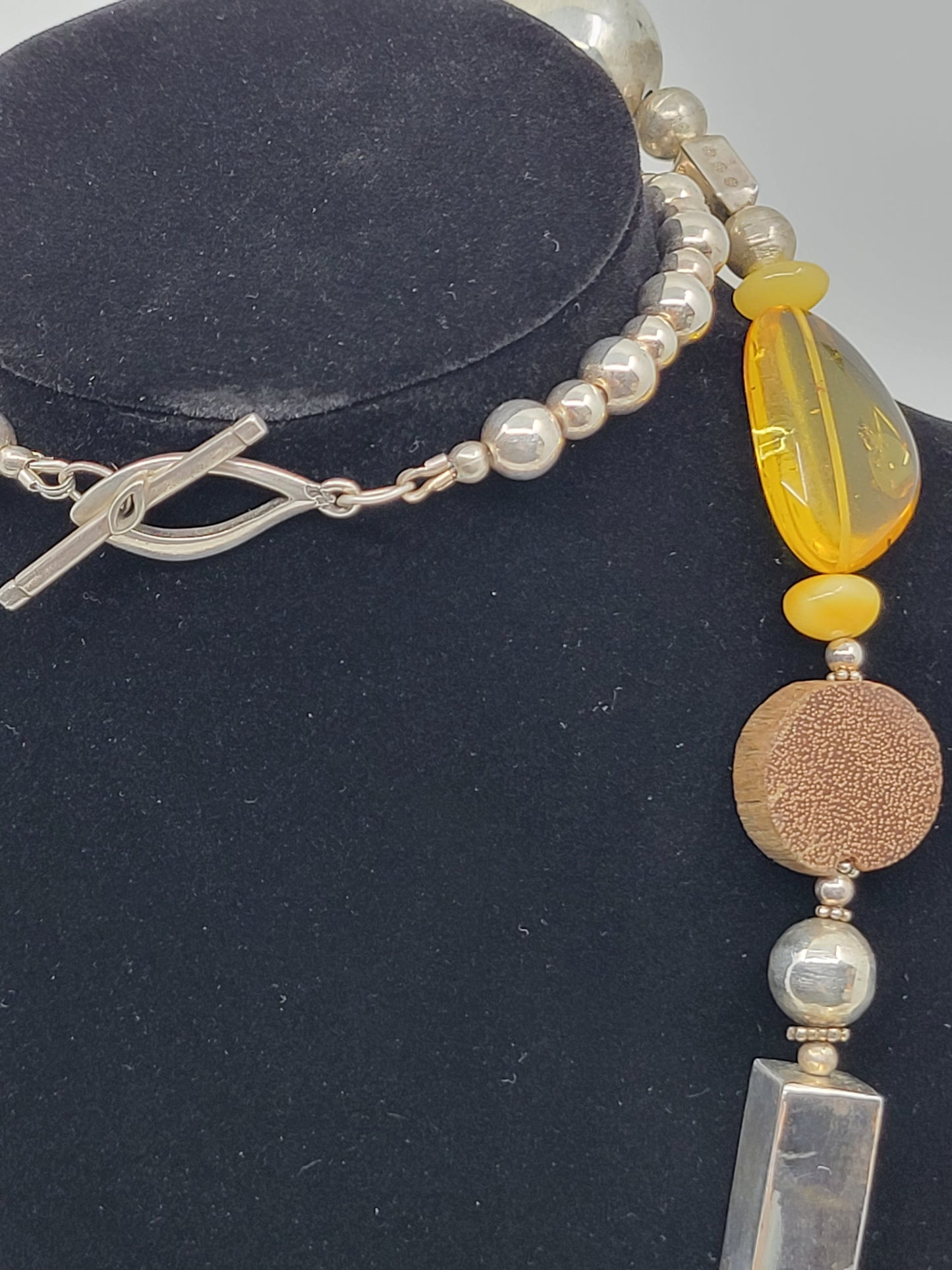 Sterling Silver Statement Piece Necklace with Baltic Amber, Turquoise