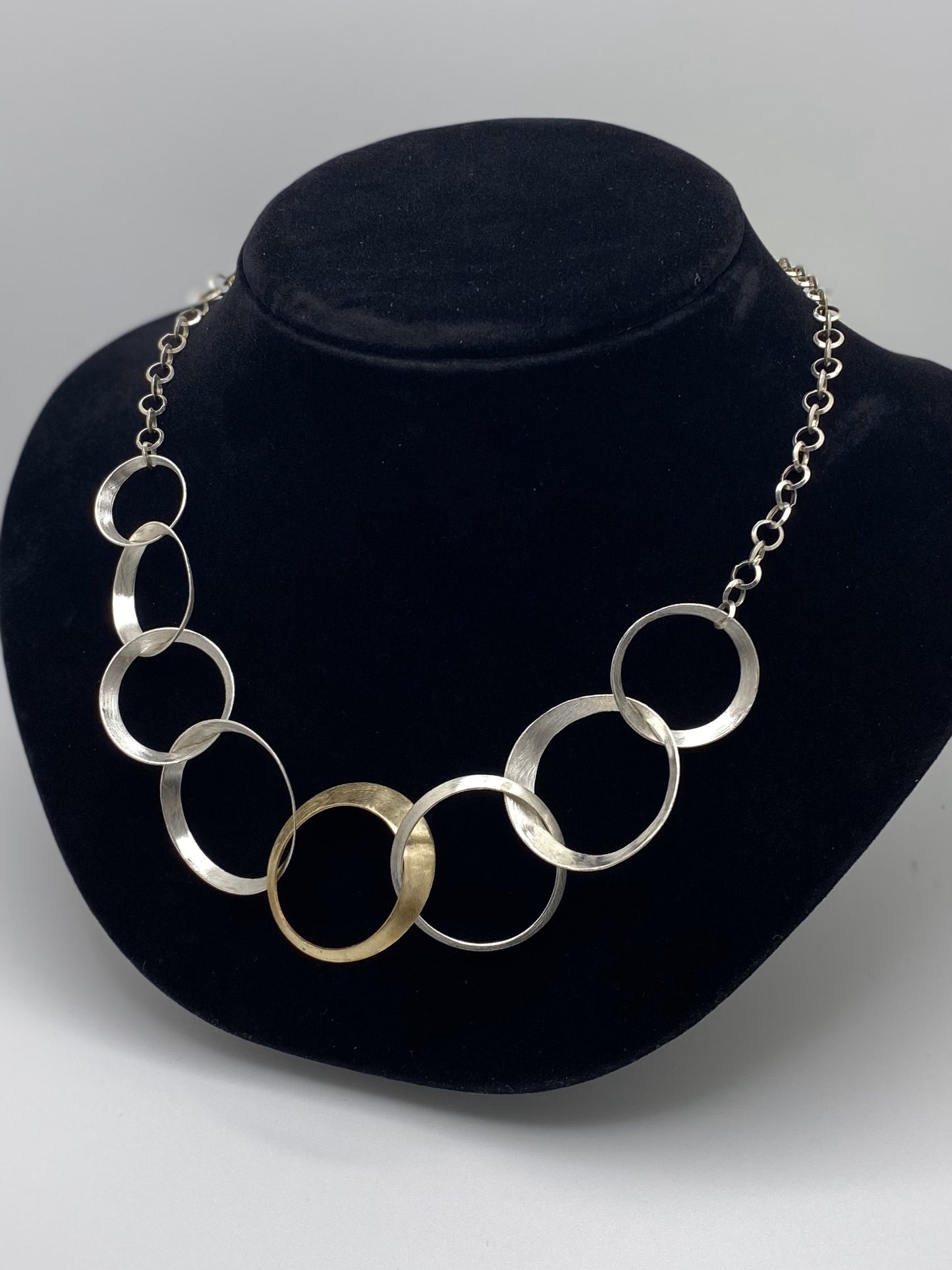 Eight Circle Loops Handmade Necklace in Round Sterling Silver & Brass