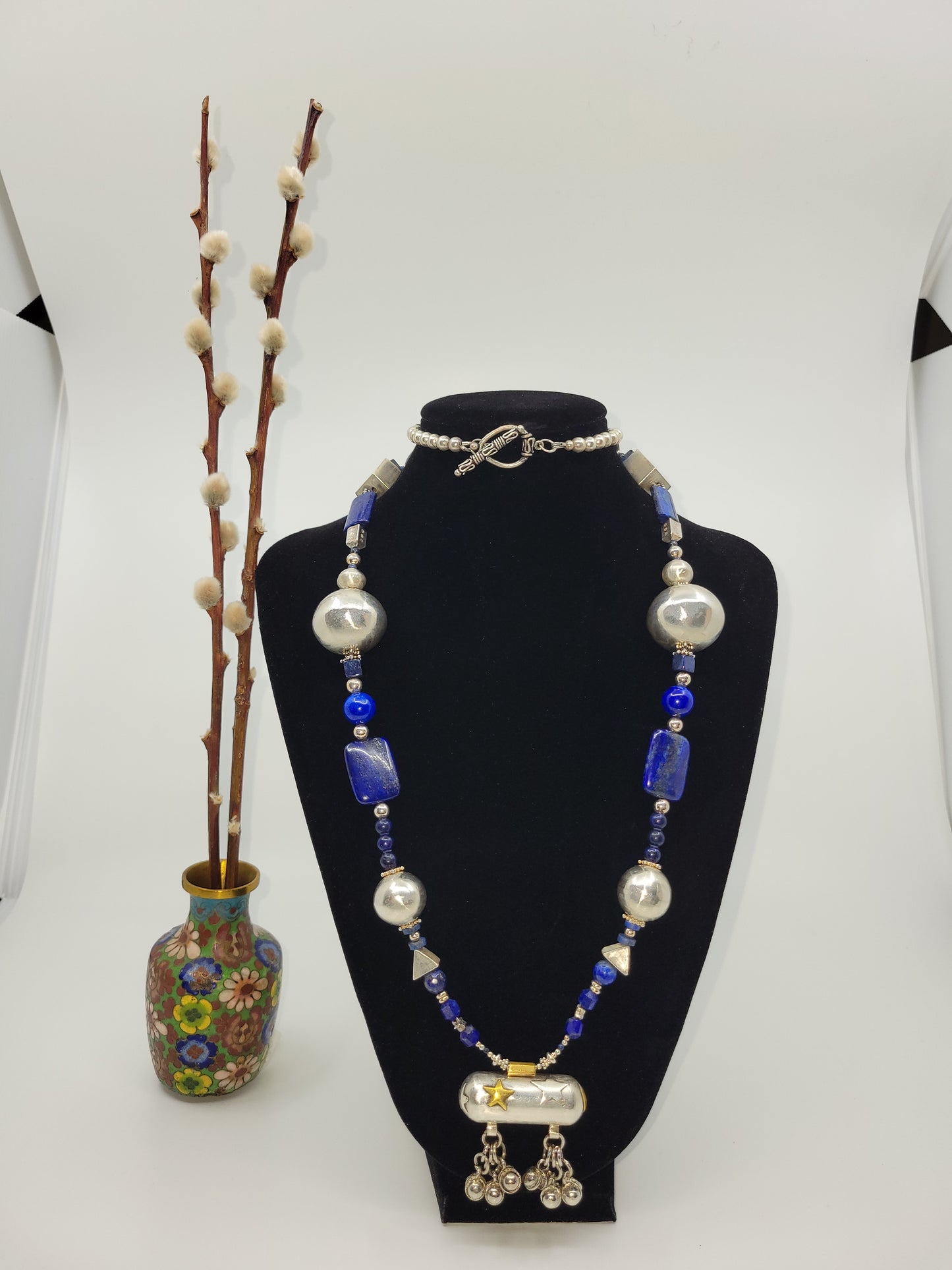 Lapis Lazuli & Sterling Silver Statement Art Piece Necklace