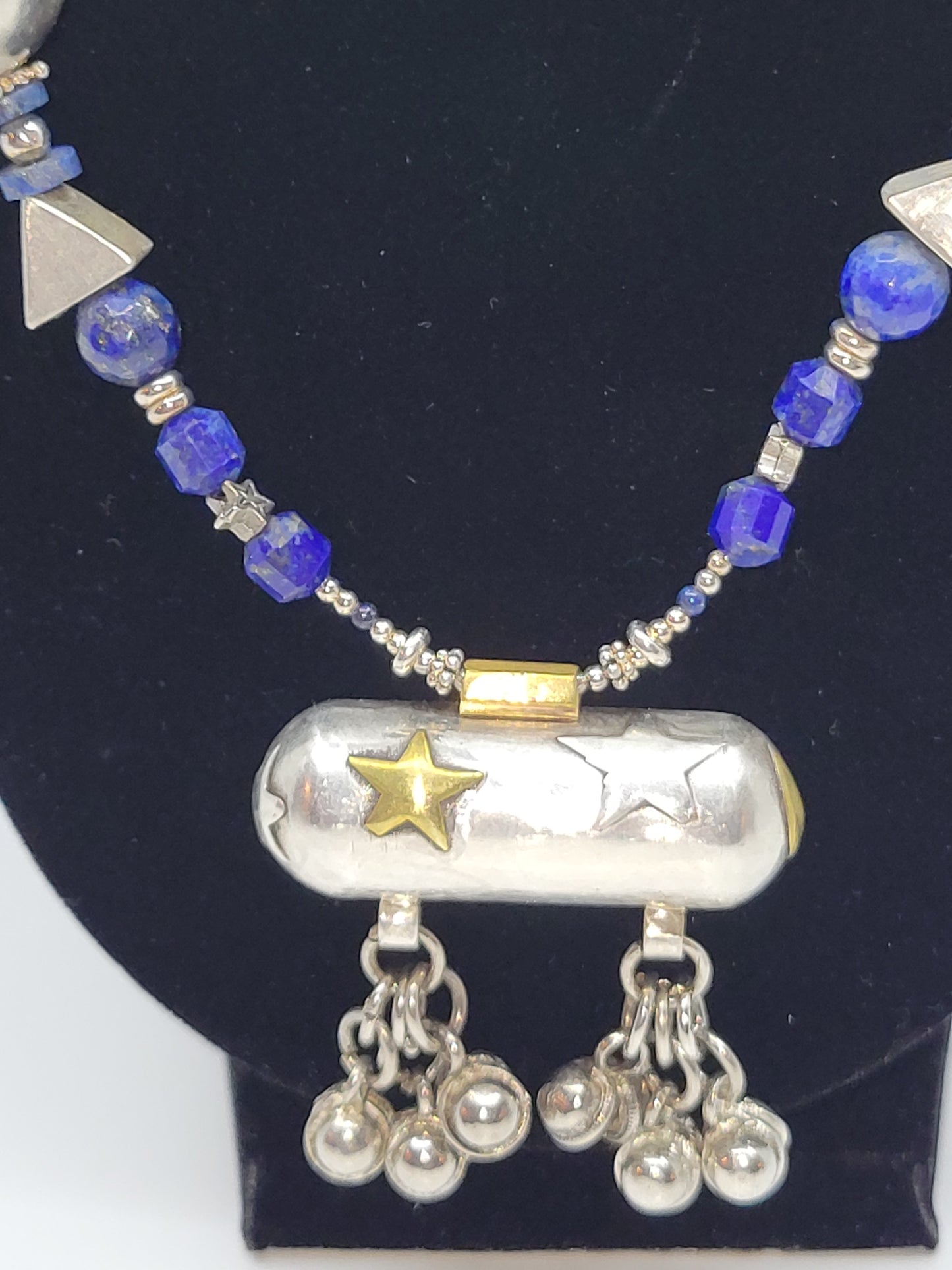 Lapis Lazuli & Sterling Silver Statement Art Piece Necklace