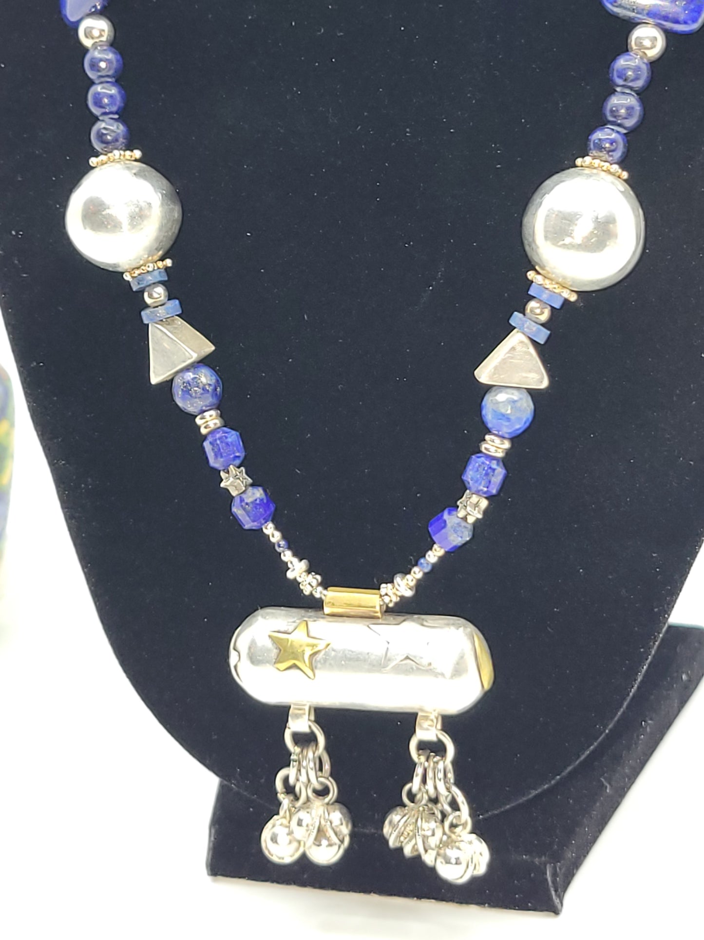 Lapis Lazuli & Sterling Silver Statement Art Piece Necklace