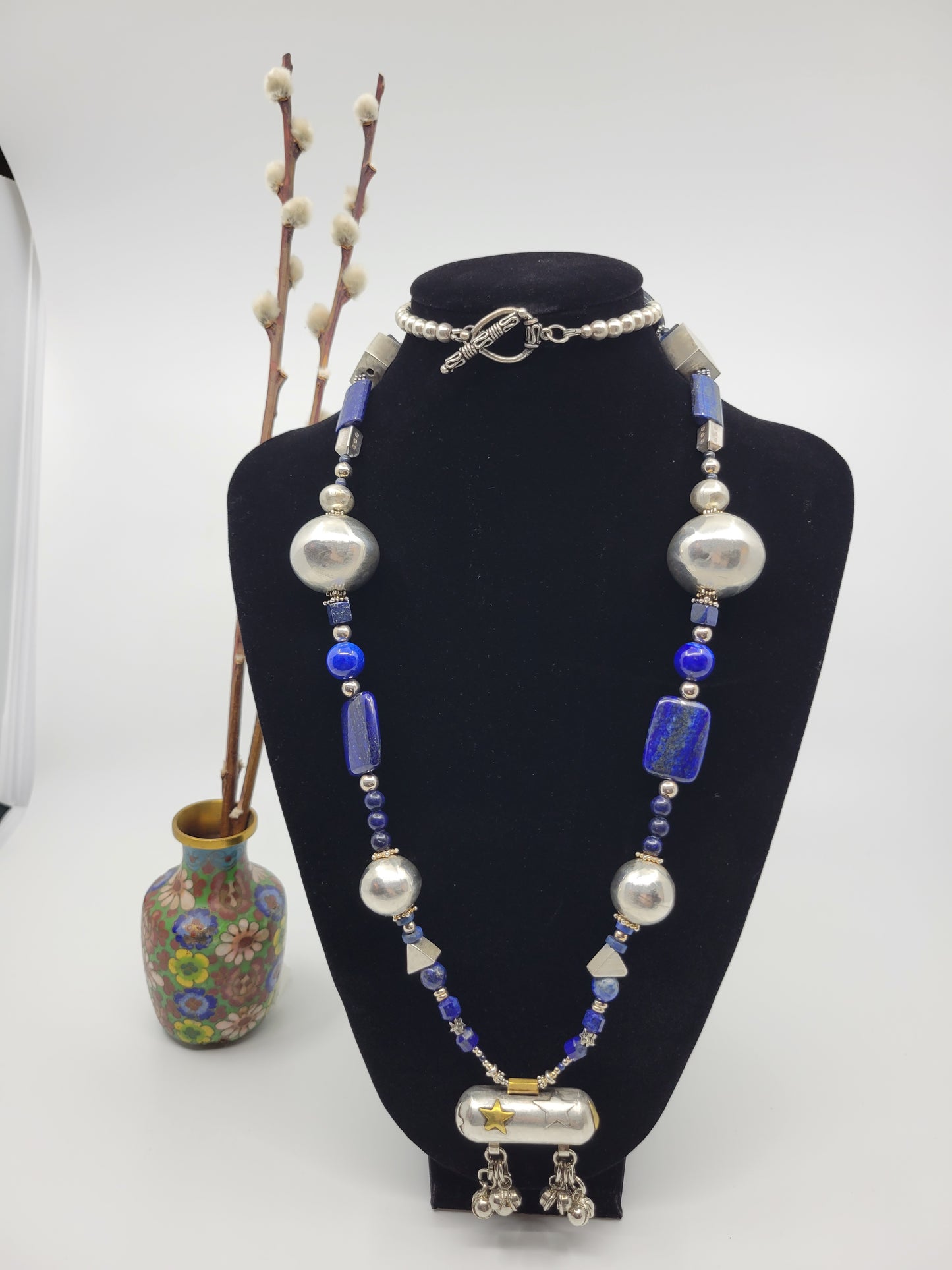 Lapis Lazuli & Sterling Silver Statement Art Piece Necklace