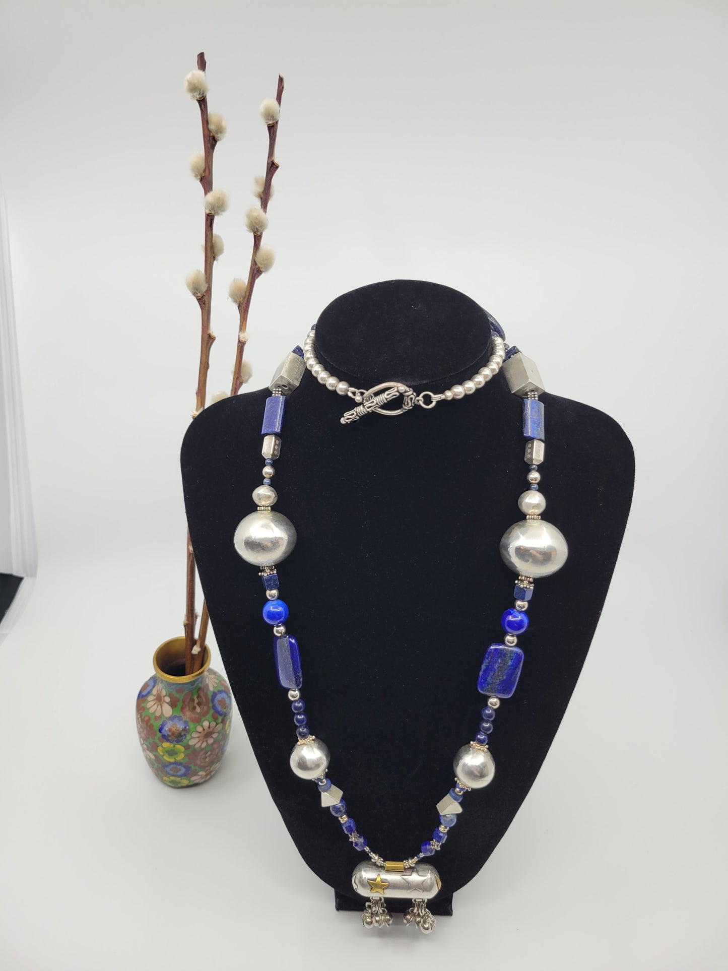 Lapis Lazuli & Sterling Silver Statement Art Piece Necklace