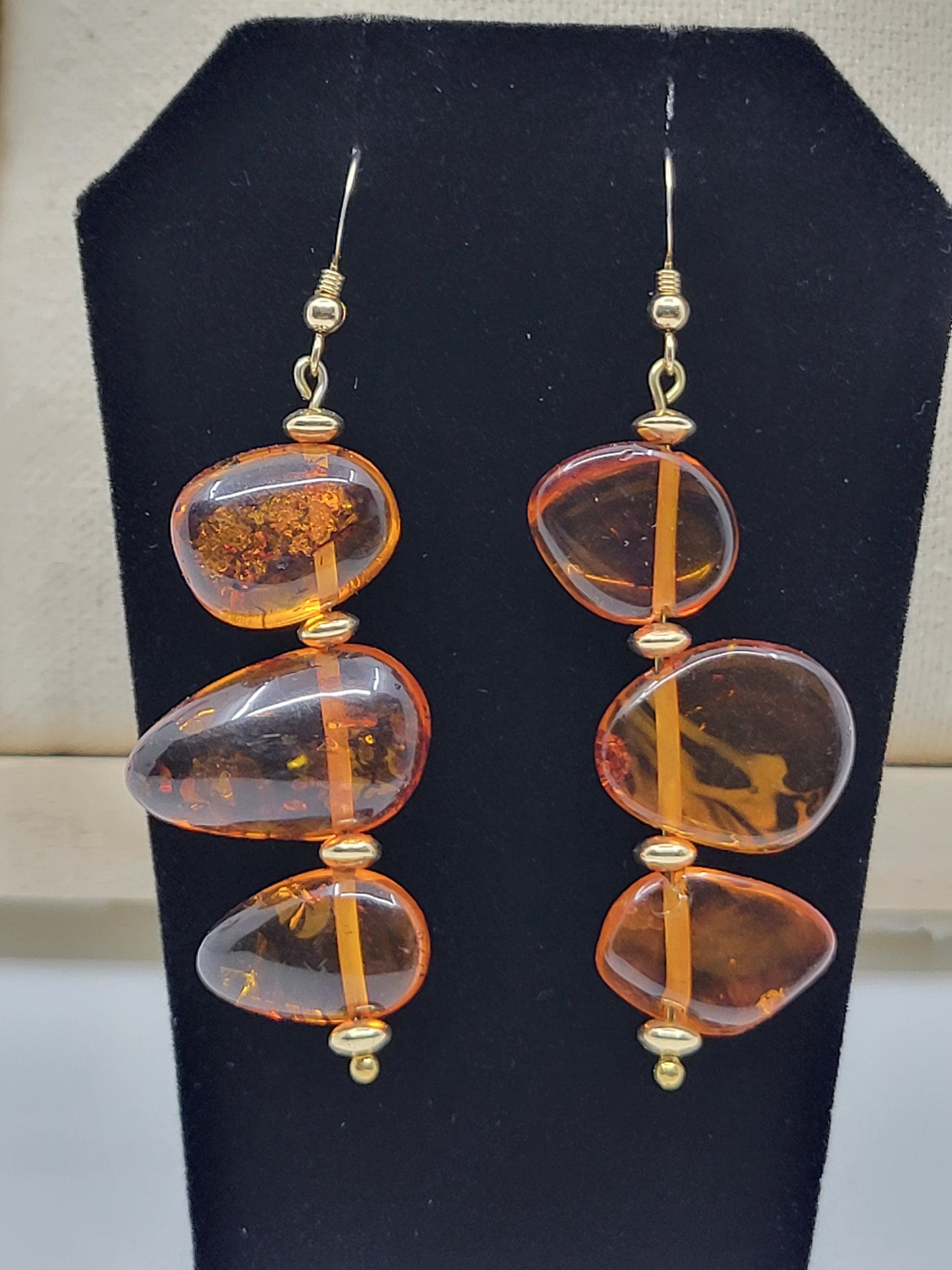 Baltic Amber Triple Flip Drop Dangle Earrings