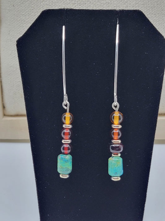 Baltic Amber & Turquoise Earrings with Sterling Silver