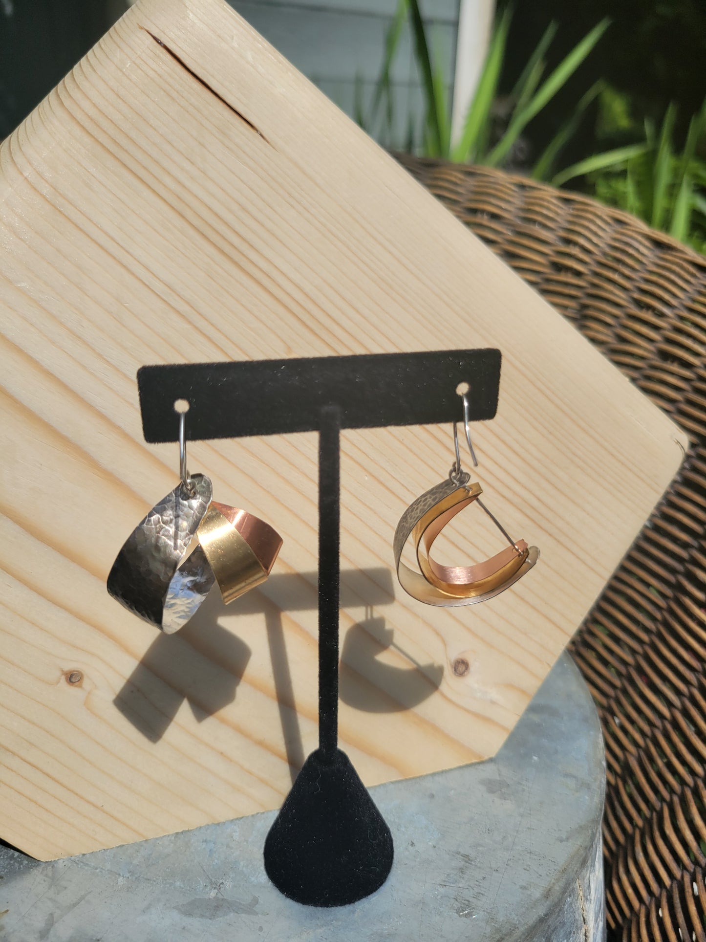 Triple Swing Kinetic Earring Sterling Silver, Brass & Copper