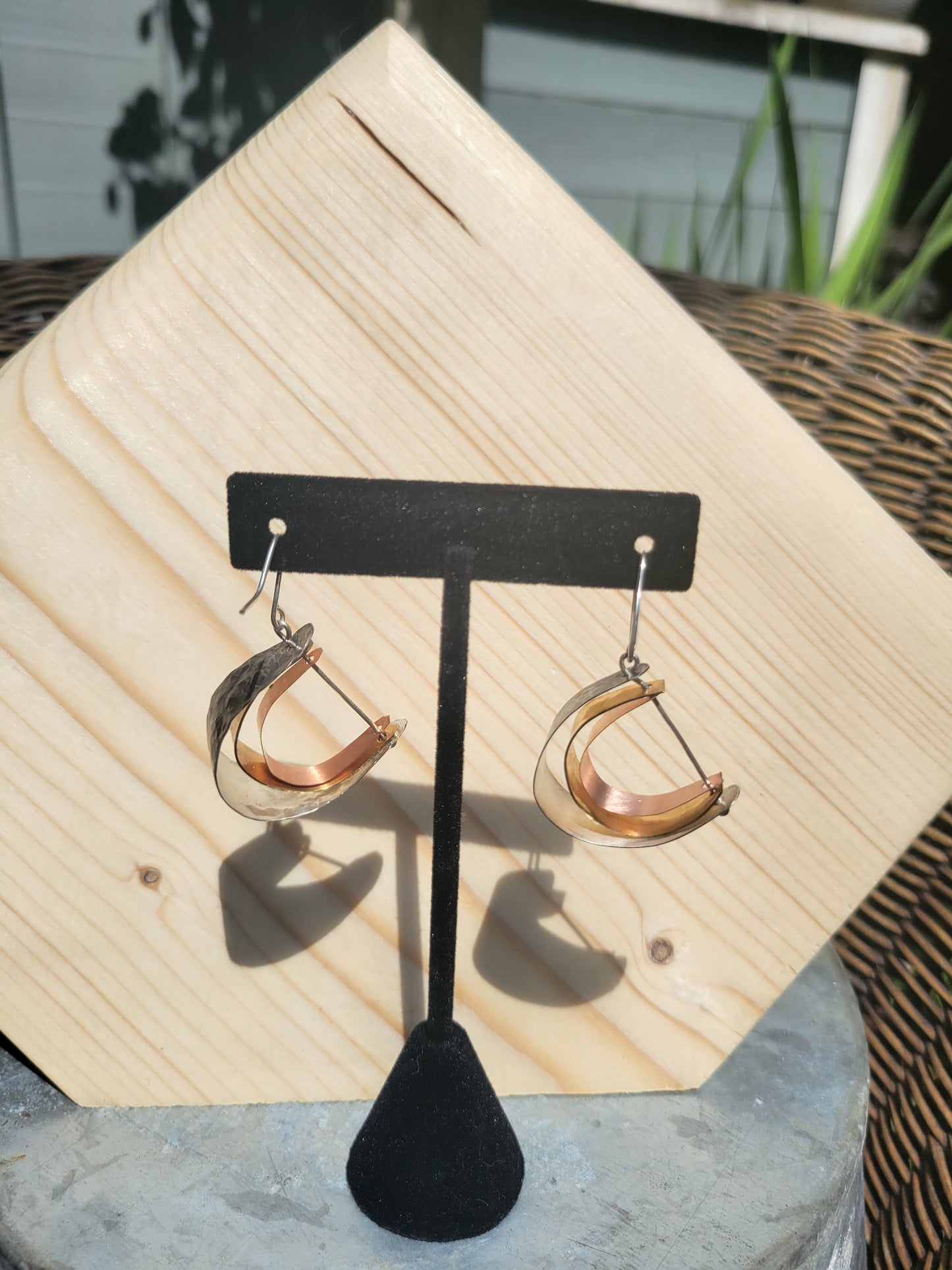 Triple Swing Kinetic Earring Sterling Silver, Brass & Copper