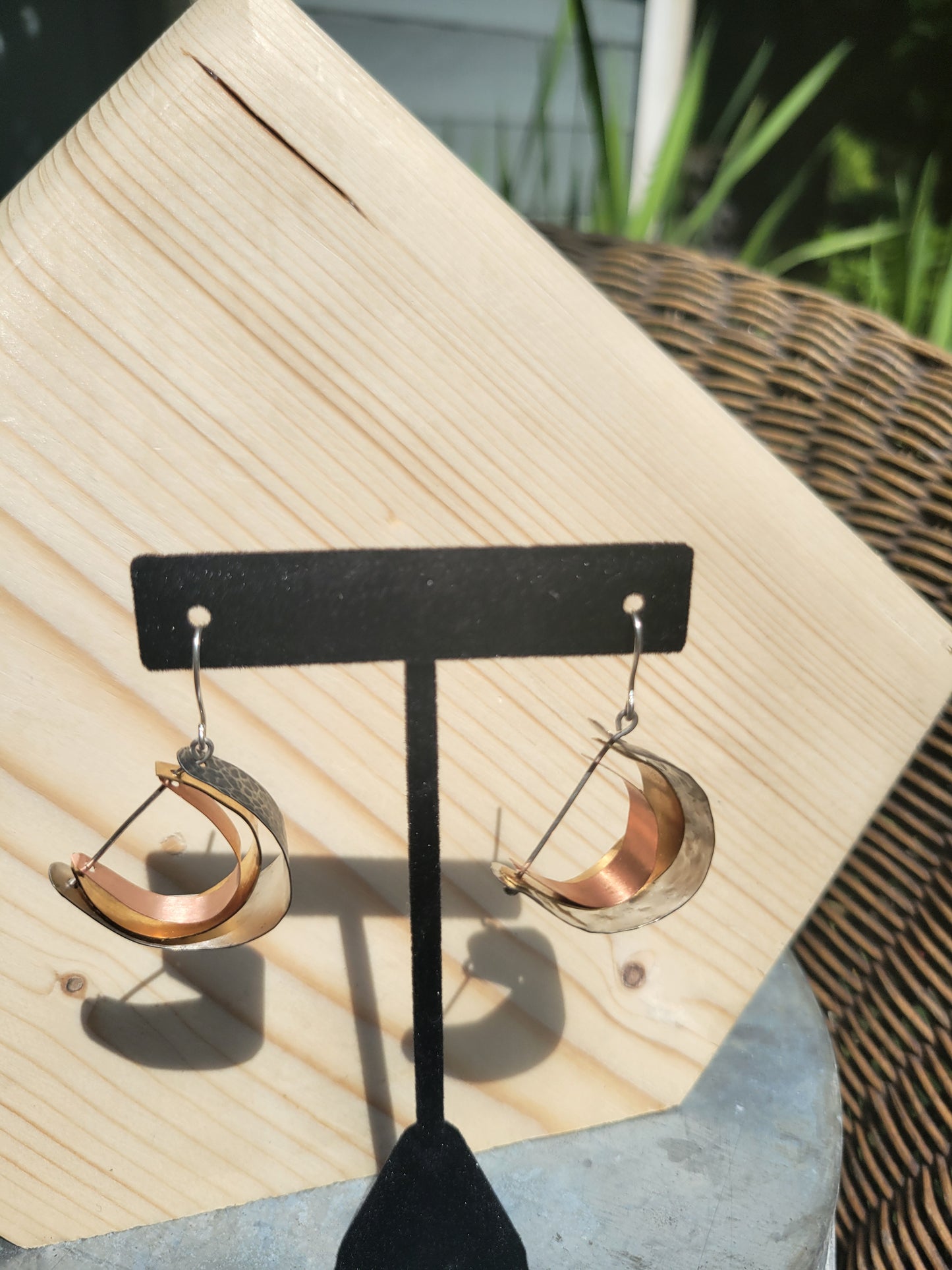 Triple Swing Kinetic Earring Sterling Silver, Brass & Copper