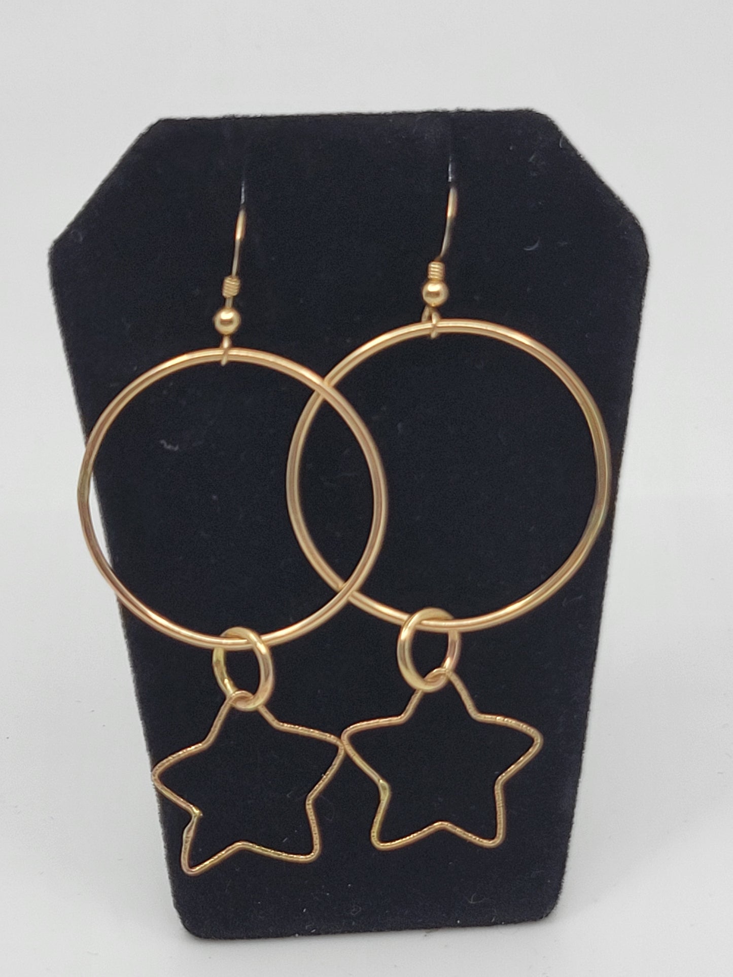 14k Gold Filled Large Loop Earrings with Lower Dangling 14k Gold Filled Gold Star