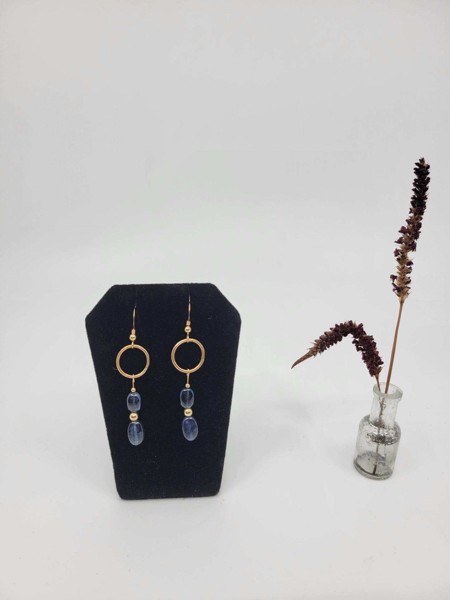 14k Gold Filled Loop Earrings with Dark Blue Kyanite Beads