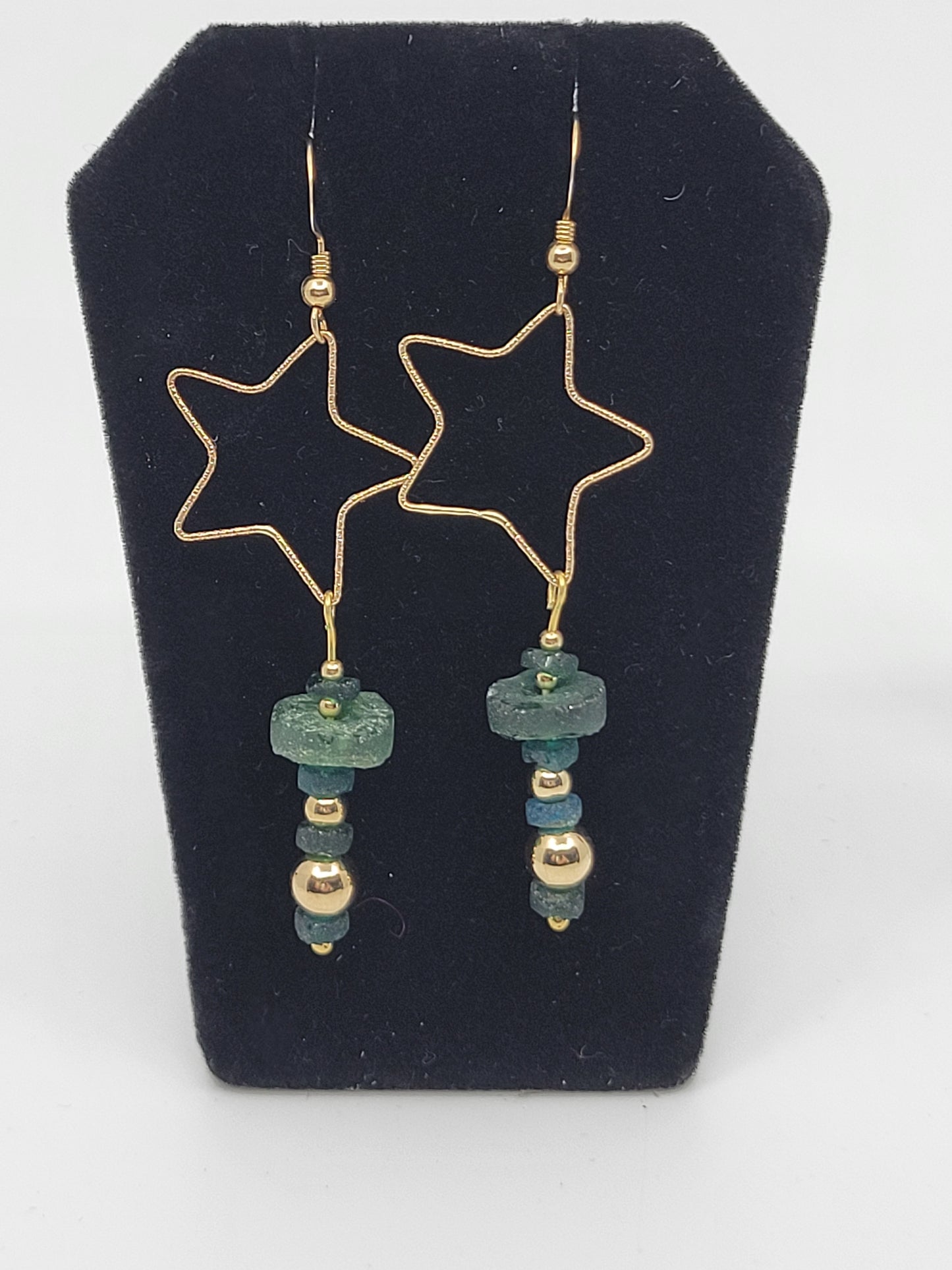 14k Gold Filled Star Earrings with Antique Roman Glass beads