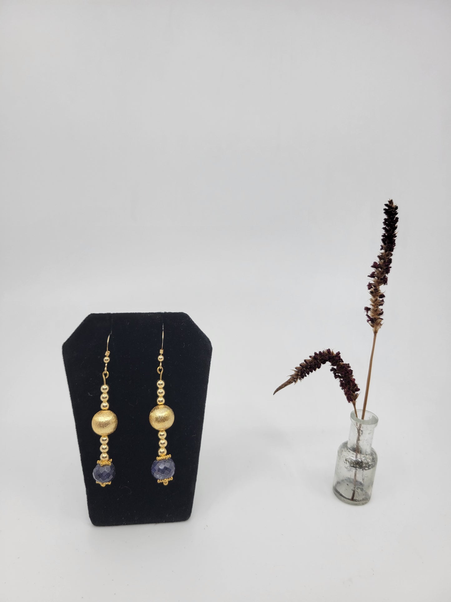 14k Gold Filled Earrings with a large faceted Sapphire bead