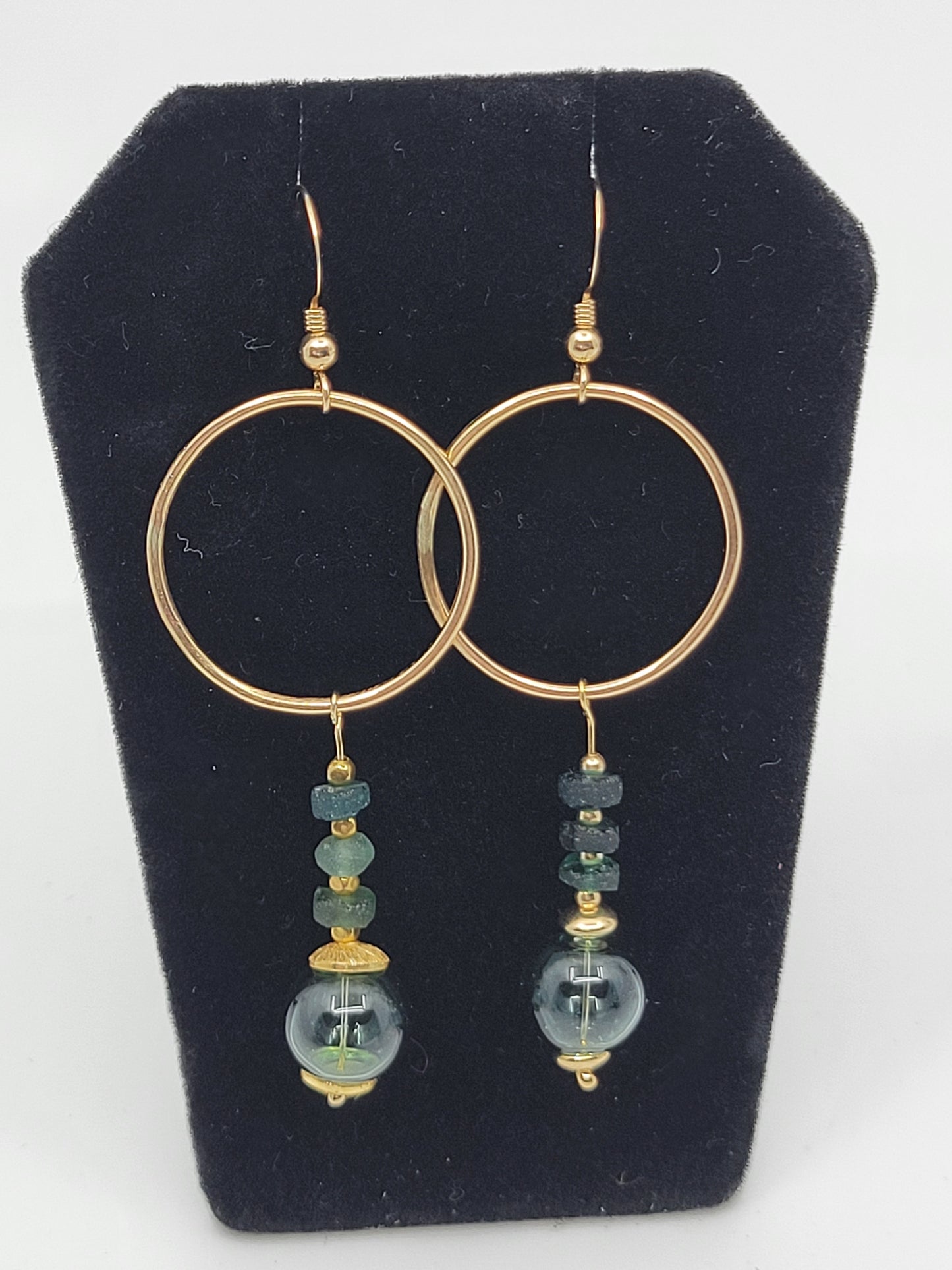 14k Gold Filled Globe Earrings with Turquoise Handblown Glass Bead