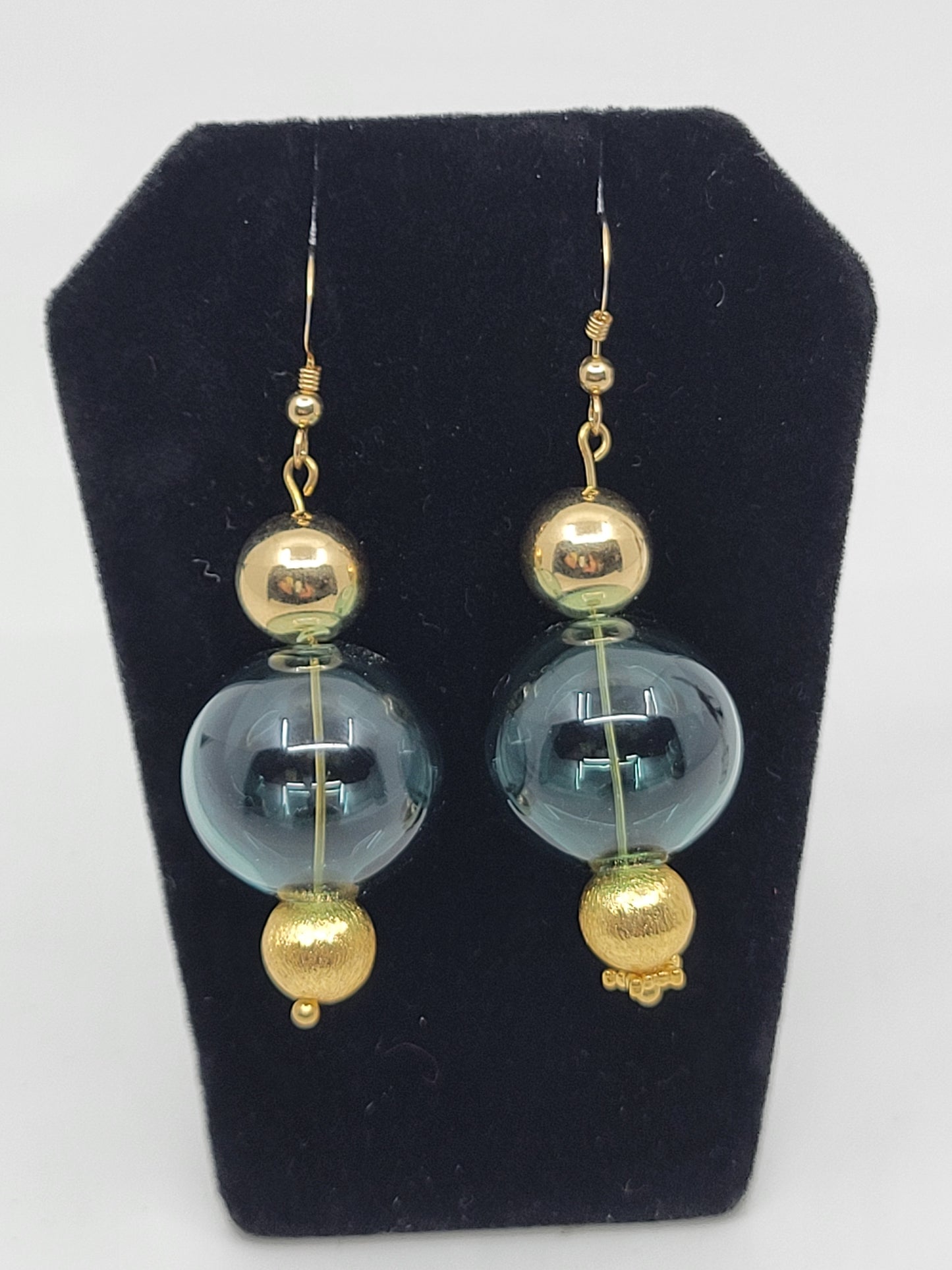 14k Gold Filled Globe Earrings with Turquoise Handblown Glass Bead