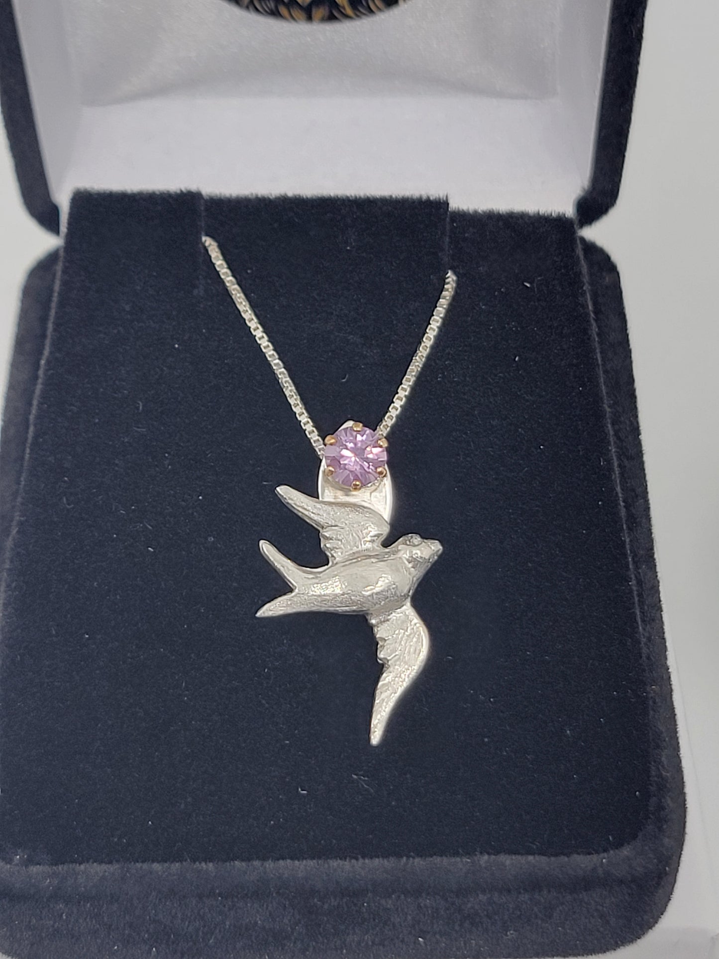 Sterling Silver Song Bird & Chain with 14k Setting & a Sparkly CZ