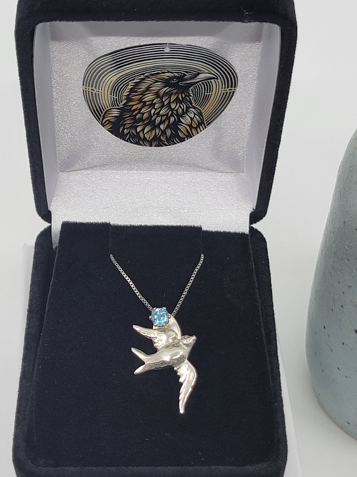 Sterling Silver Song Bird & Chain with 14k Setting & a Sparkly CZ