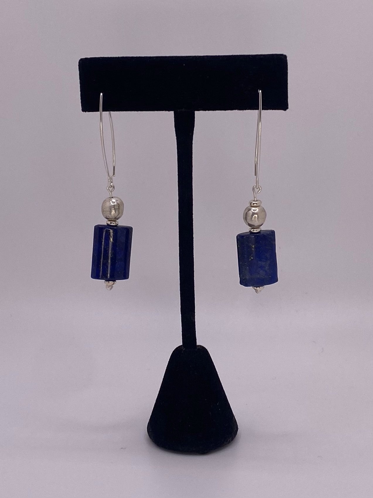 Sterling Silver Handmade Round Hollow Beads Earring with Lapis Lazuli