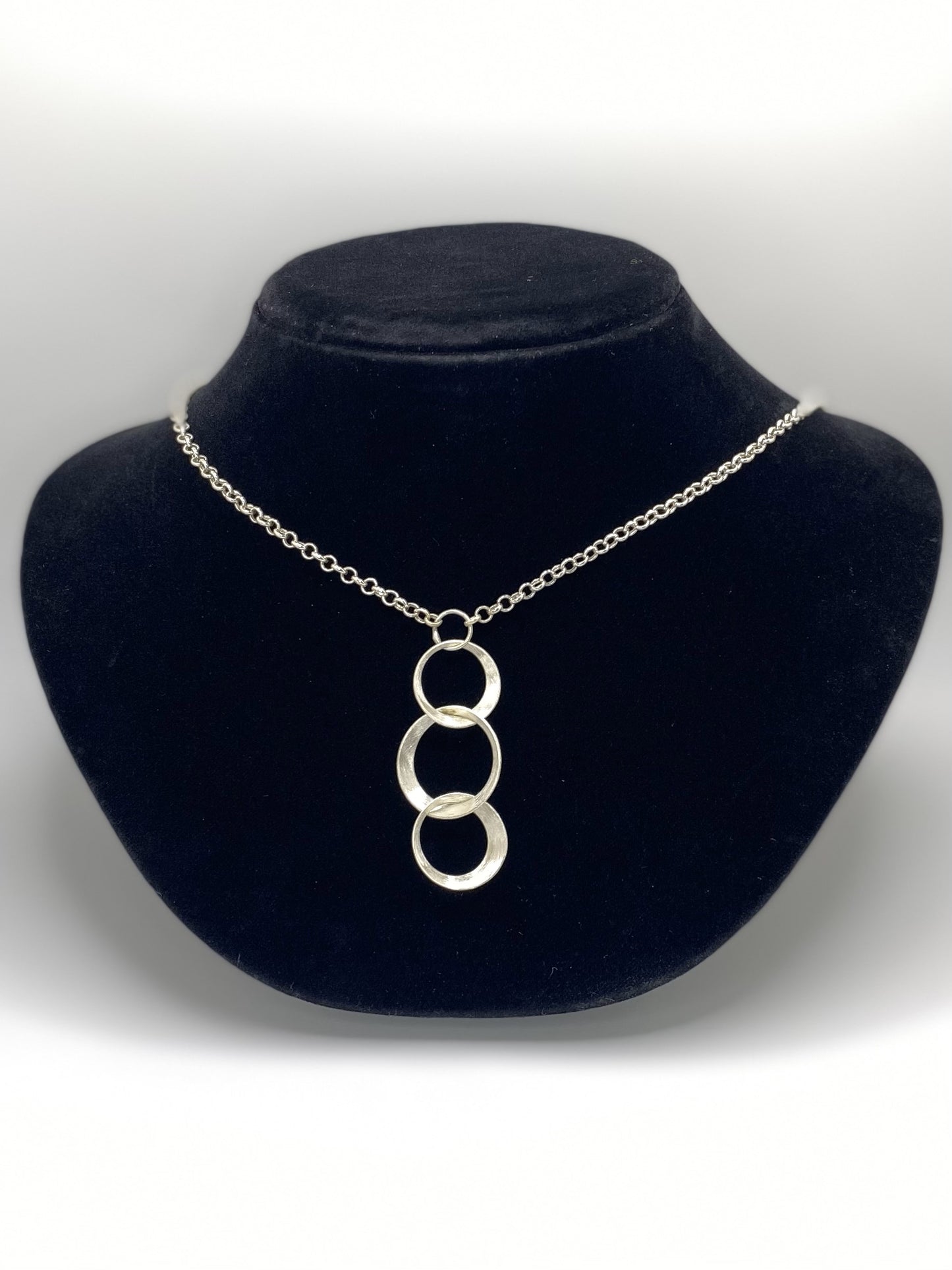 Three Handmade Small Circles Sterling Silver Necklace with Sterling Chain