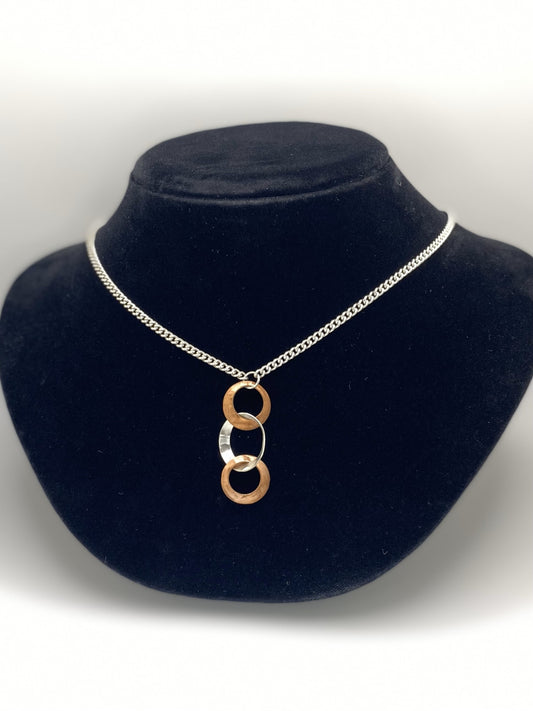 Three Tiny handmade Circles Necklace in Sterling Silver and Copper with Sterling Silver Chain