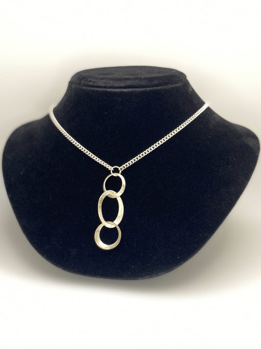 Three Loop handmade Sterling Silver Necklace with Circles and Ovals and Sterling Chain