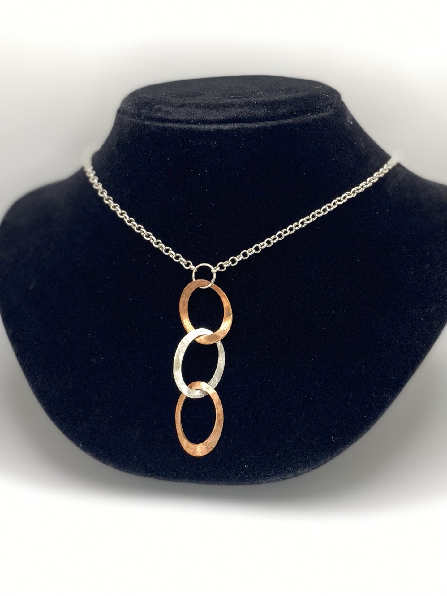 Three Ovals handmade Necklace in Sterling silver and Copper with Sterling Silver Chain