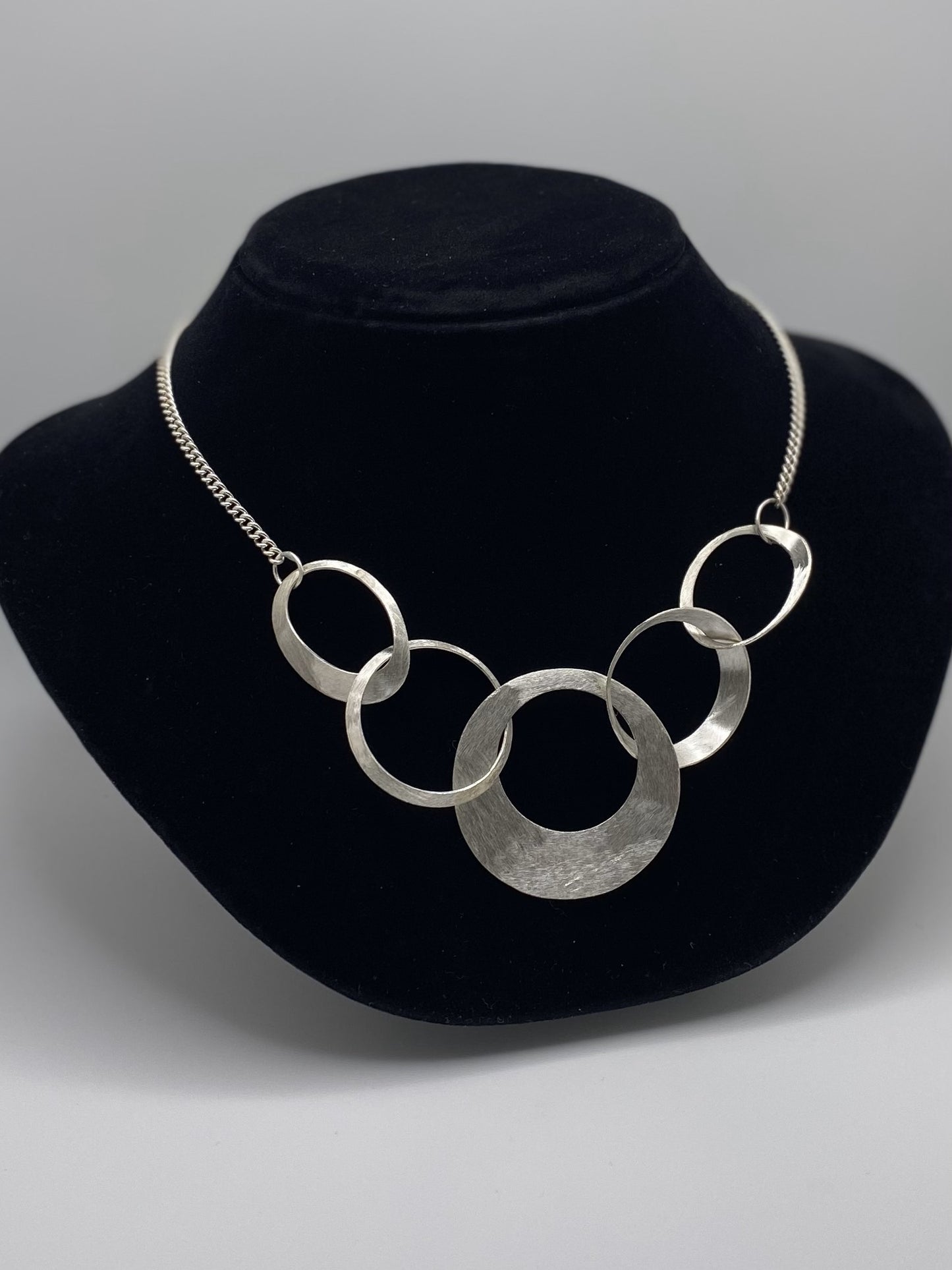 Five Circles handmade Necklace with Sterling Silver Round & Oval Shapes