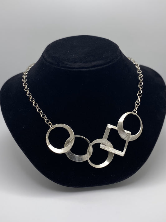 Five Circles Handmade Necklace with Sterling Silver and Square Shapes