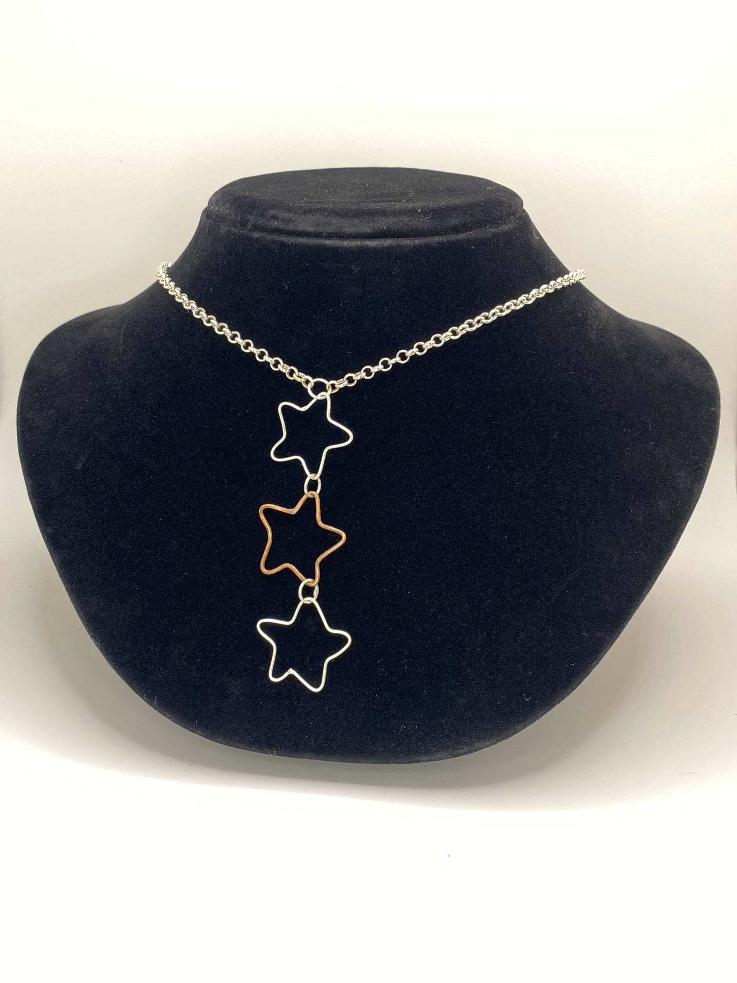 Three Star handmade necklace in Sterling Silver and Copper with Sterling silver chain